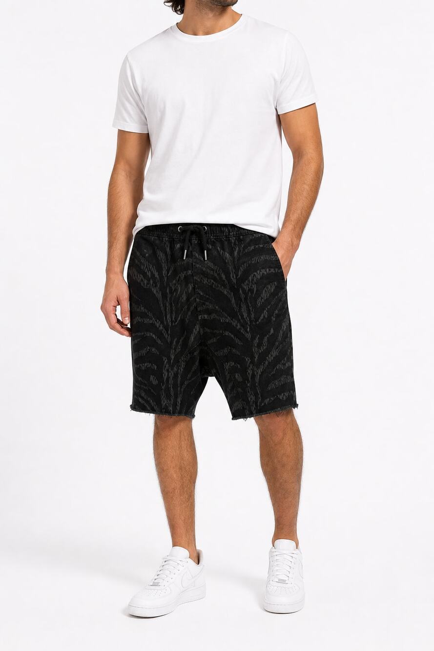 Zanerobe Men's Sureshot Baroque Print Raw Hem Shorts Black Size 32 Streetwear